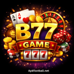 B77 Game online earning app casino style image with slot machine and coins